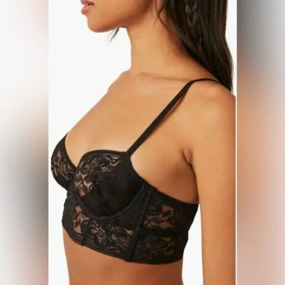 Free People Intimately Sorento Demi Longline Underwire Black Womens 34A - Picture 2 of 7